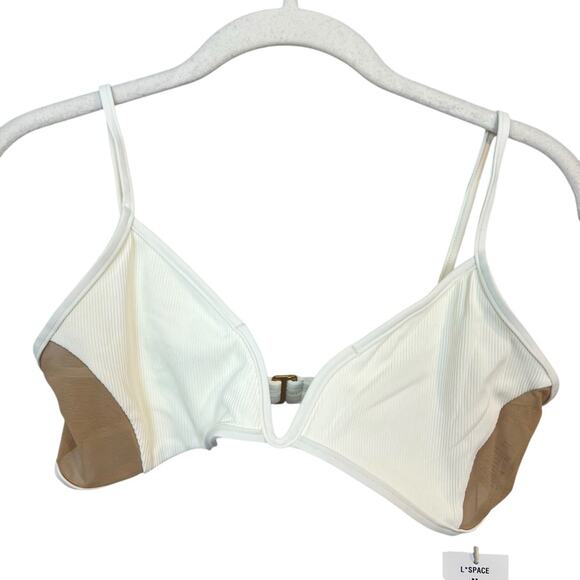 NWT l*space Macey Bikini Top Cream sz M V-Wire Mesh Bralette Ribbed Summer Bride - Picture 5 of 10
